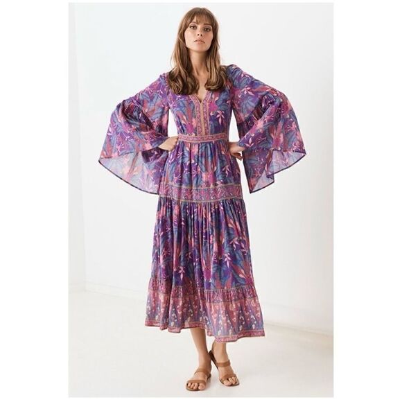 Spell & The Gypsy Collective Bianca Wisteria Purple Organic Cotton Maxi Dress - Picture 16 of 16